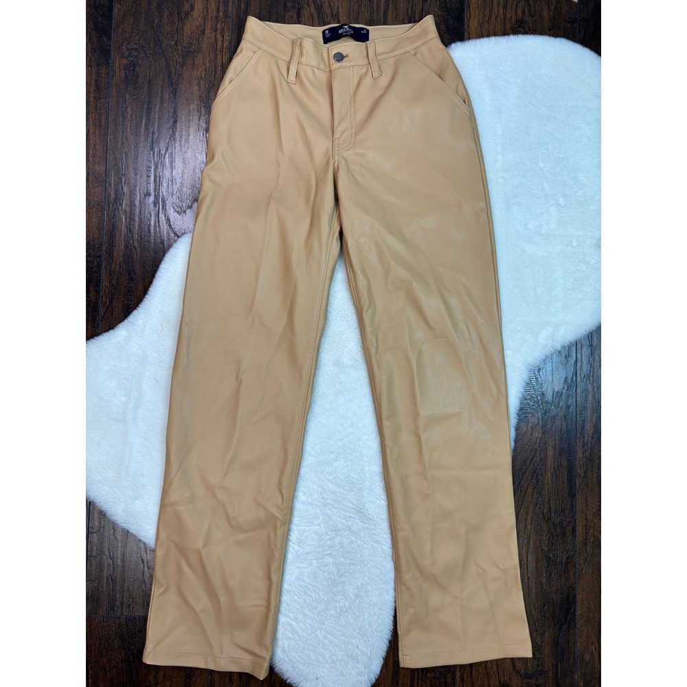 Hollister Faux Leather Pants 1R W25 Tan High Rise Straight Leg Womens